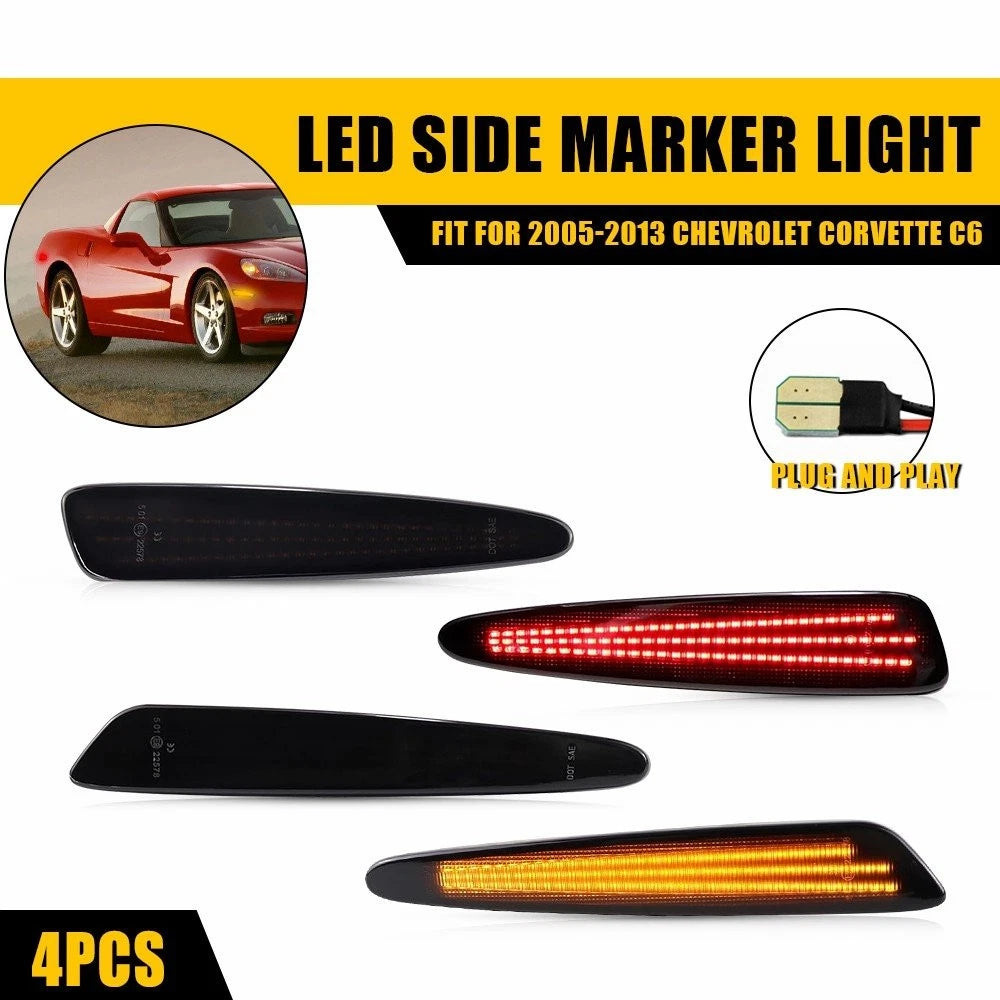 LED Side Marker Light Kit for Chevy Corvette C6 (2005–2013) Front Amber Rear Red