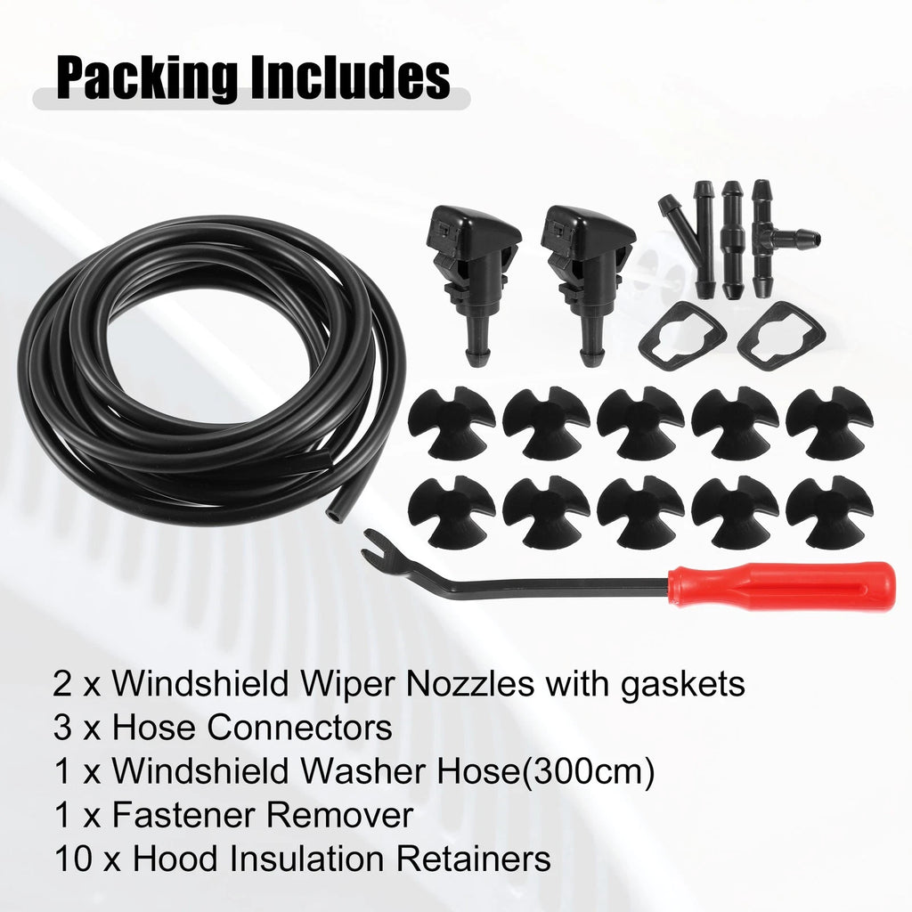 Set of 2 Front Windshield Washer Nozzle Kit for Dodge RAM (with 300CM Hose)