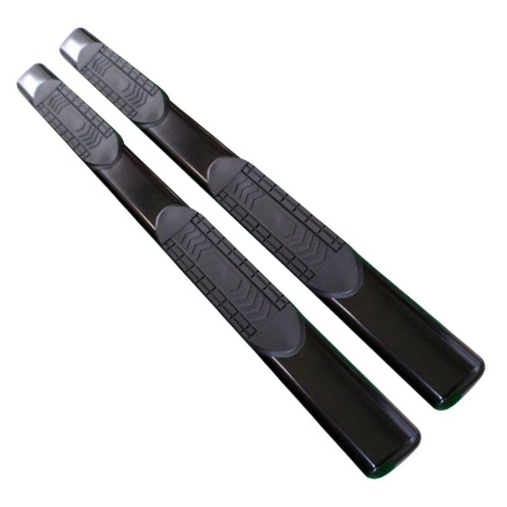 Black 6in Oval Strght w/2 Pads Step Nerf Bar for 07-19 Silverado/Sierra Crew Cab