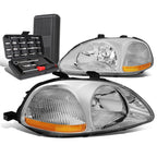 Pair of Chrome/Amber Signal Headlights for Honda Civic (1996–1998)