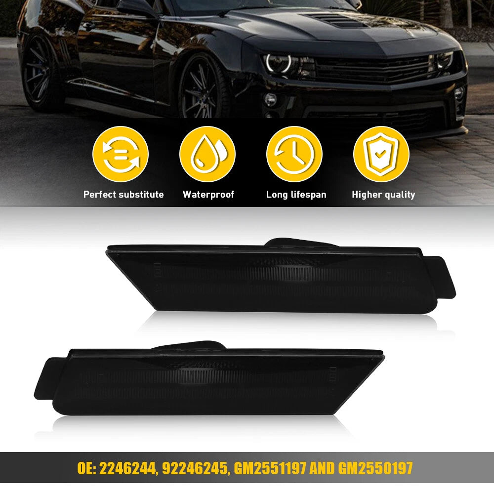 Front Smoked White LED Bumper Side Marker Lights for Chevy Camaro (2010–2015)