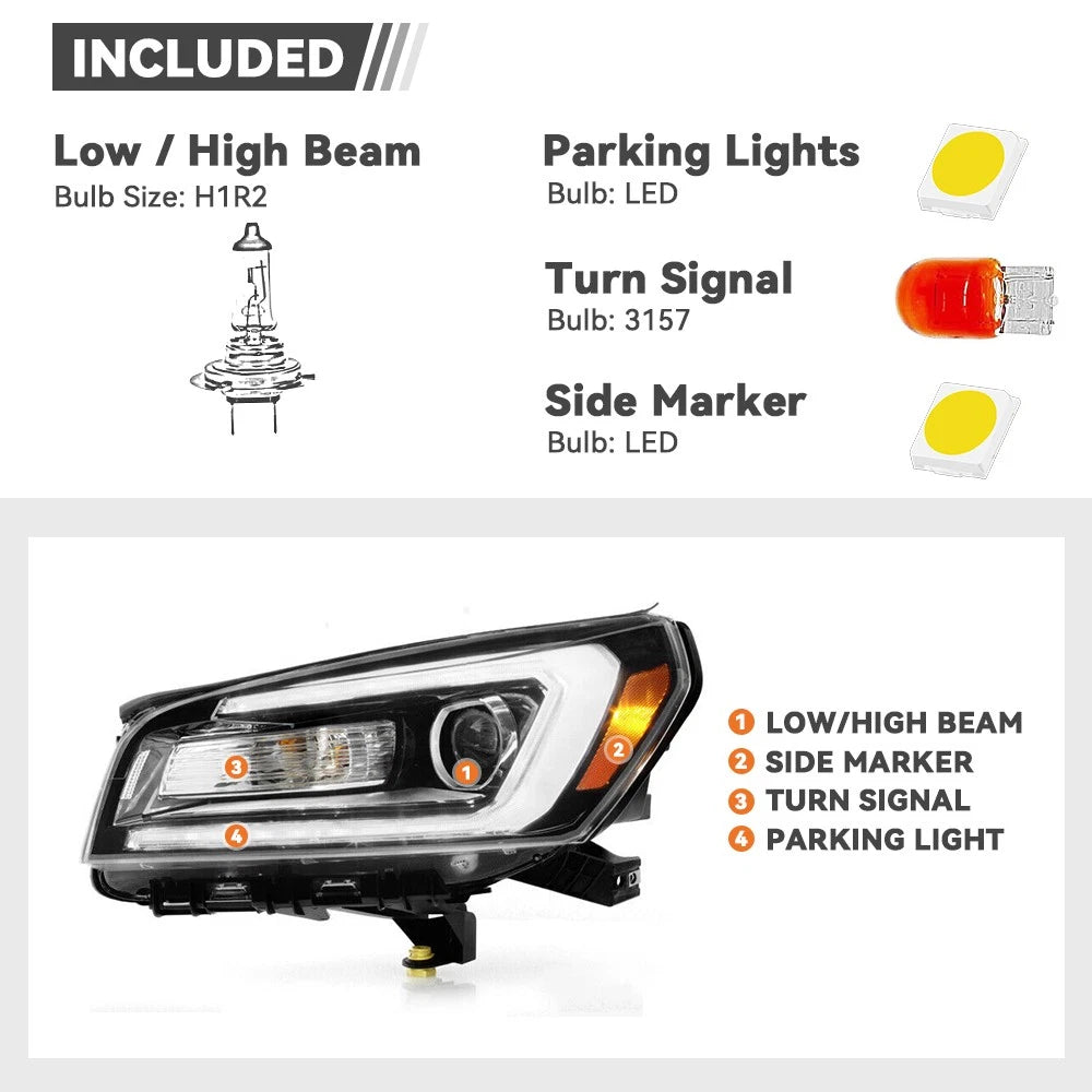 Halogen Headlight w/ LED DRL for GMC Acadia (2013–2016) Left+Right Pair