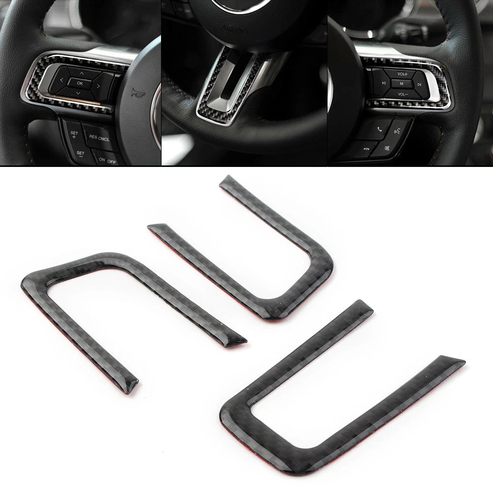 3X Carbon Fiber Steering Wheel Cover Trim for Ford Mustang (2015–2019)
