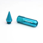 Set of 20 M12X1.5 90mm Tall Sky Blue Aluminum Spiked Lug Nuts + Adapter