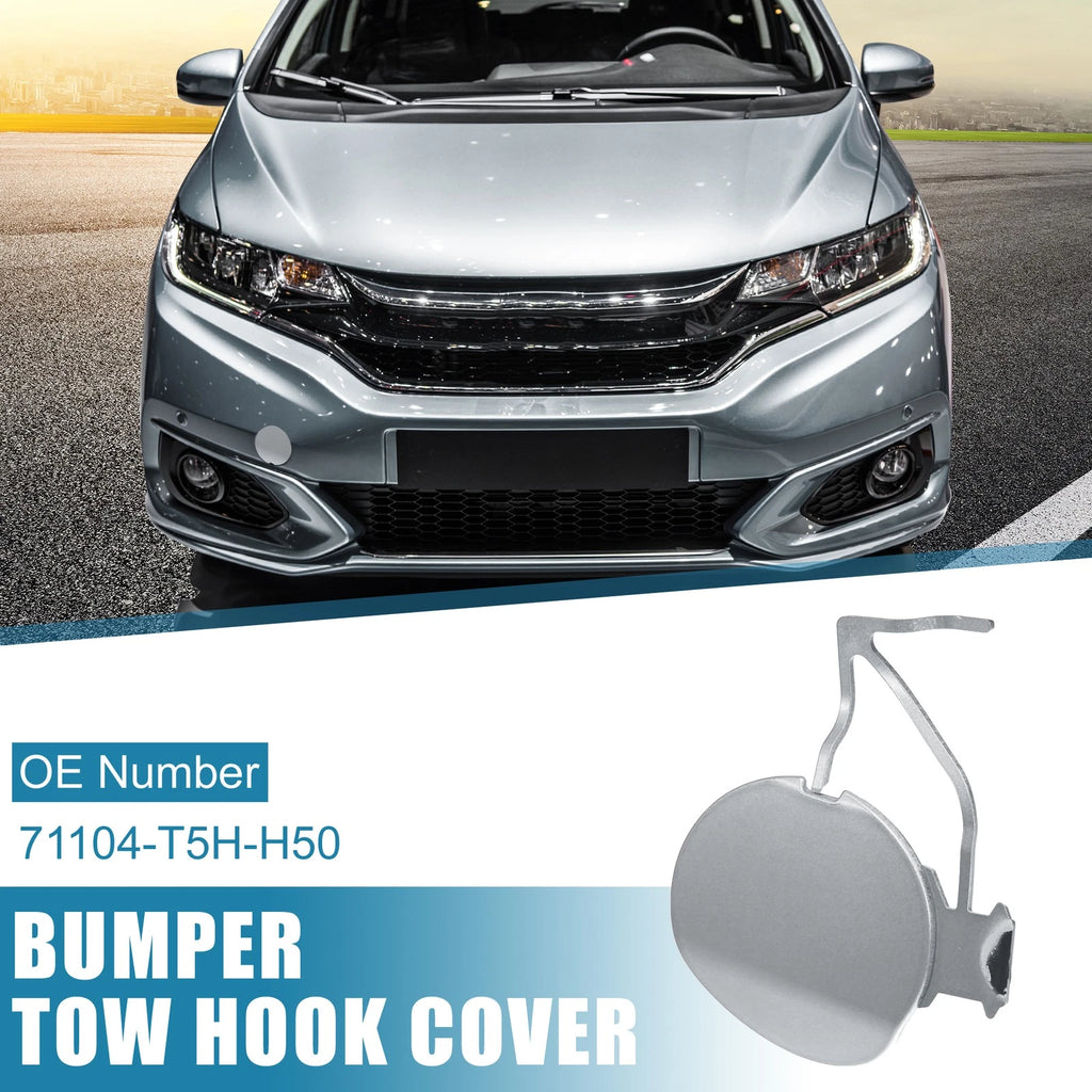 Front Bumper Tow Hook Cover 71104-T5H-H50 for Honda Fit (2018–2019) Silver Tone