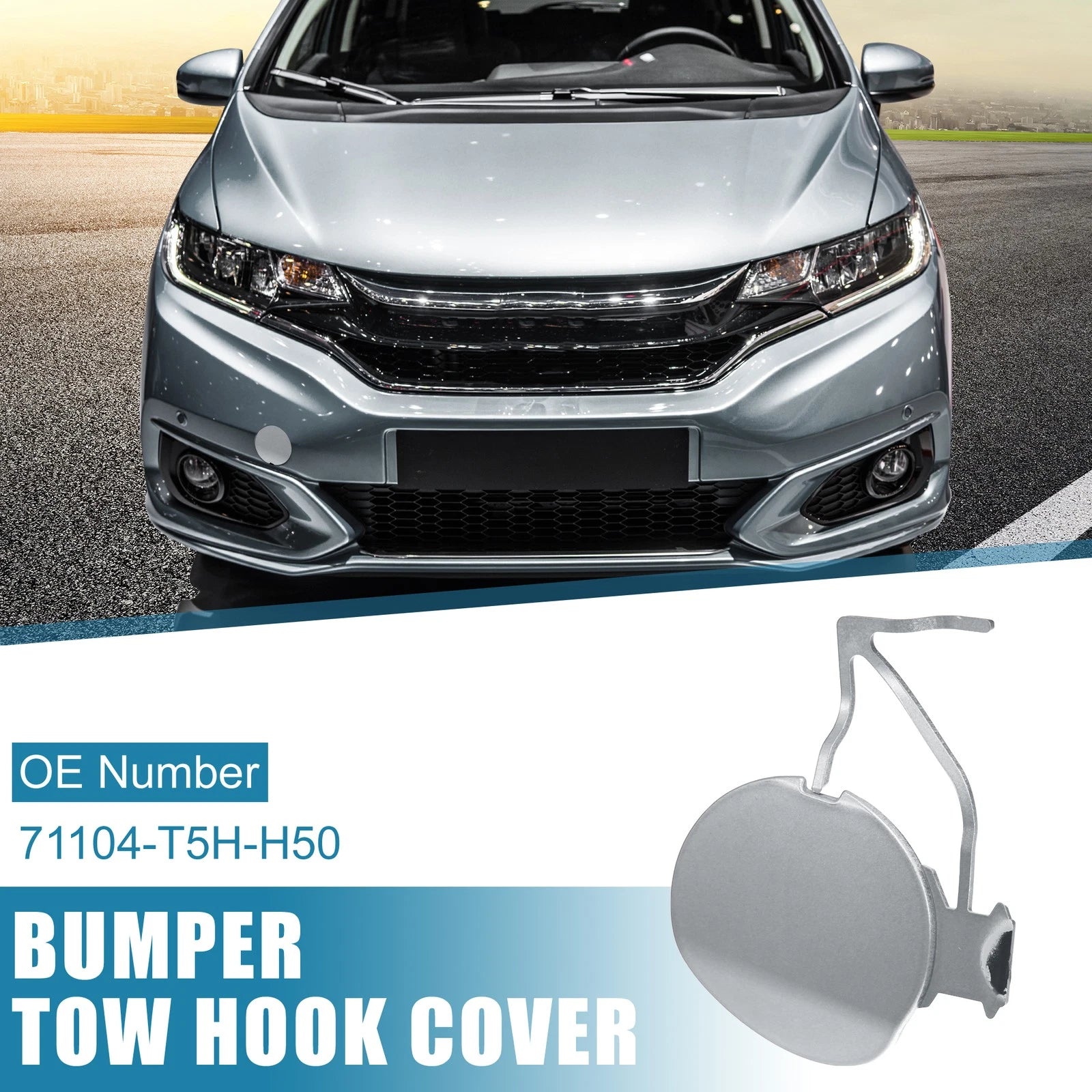 Front Bumper Tow Hook Cover 71104-T5H-H50 for Honda Fit (2018–2019) Silver Tone