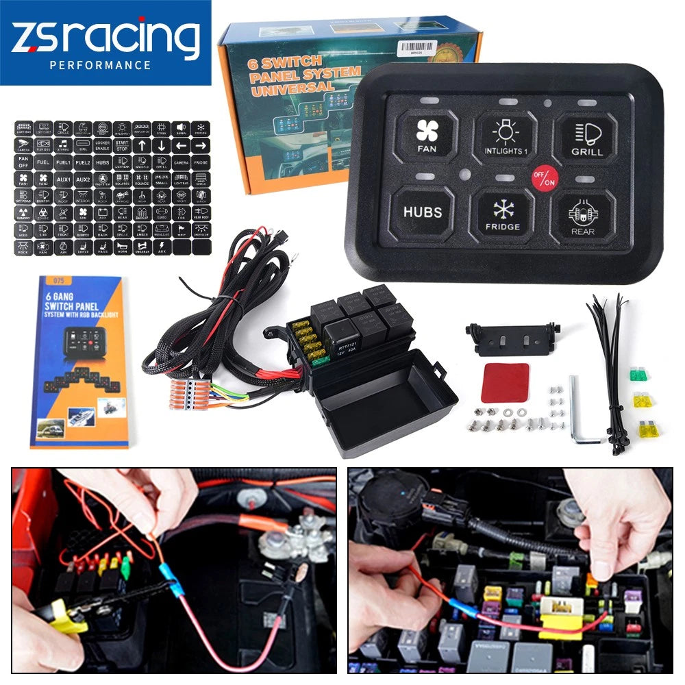 6 Gang On/Off Switch Panel for Automotive with 7 Color LED Lights