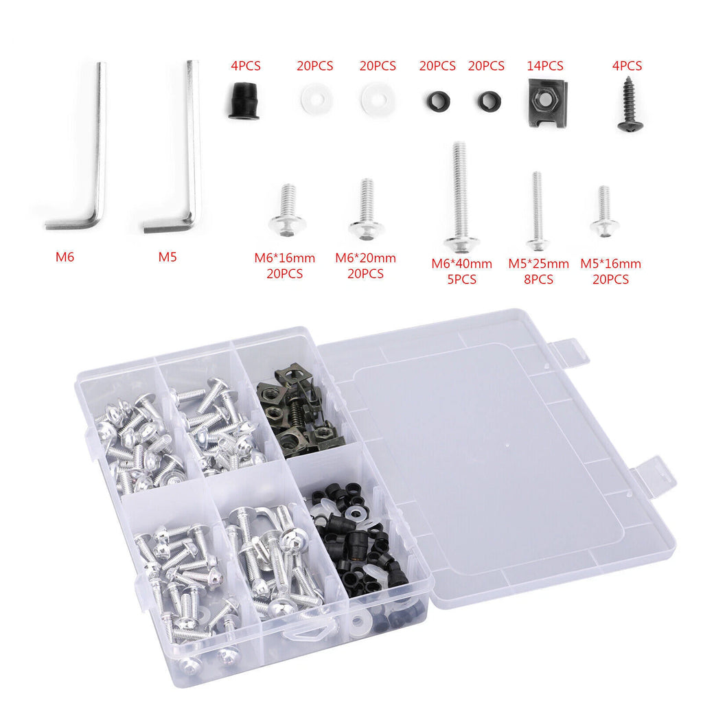 177PCS Fairing Bolts Kit M5/M6 for Sportbikes (Universal)