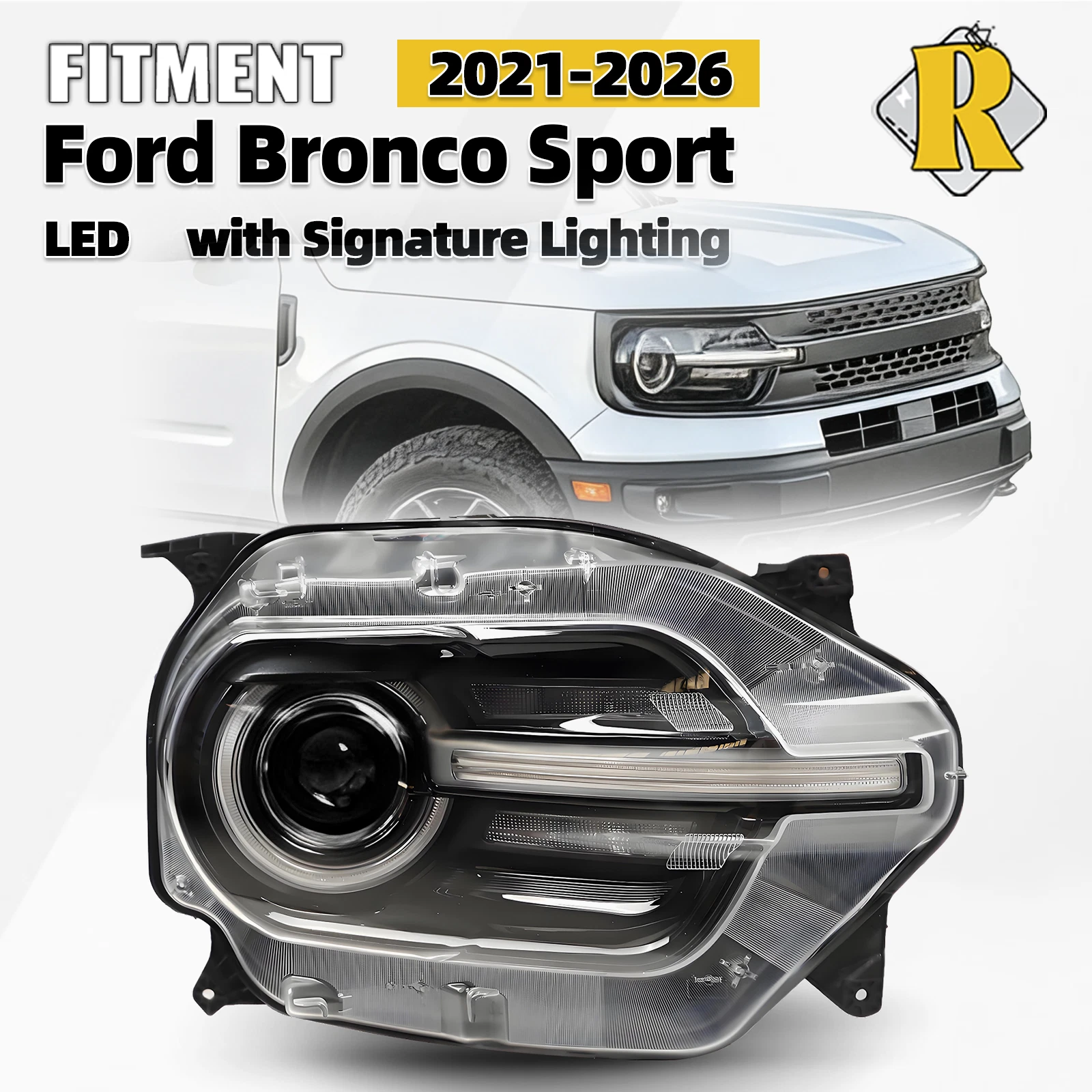 Full LED Headlight for Ford Bronco Sport (2021–2026) w/LED Halo Right Passenger