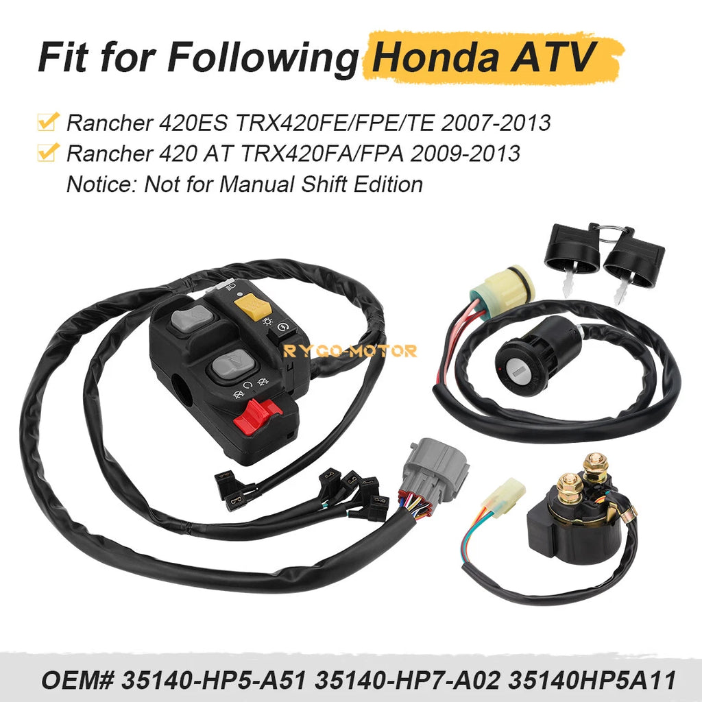 Handlebar Key Starter Relay Switch Kit for Honda Rancher 420 TRX420 (2007–2013)