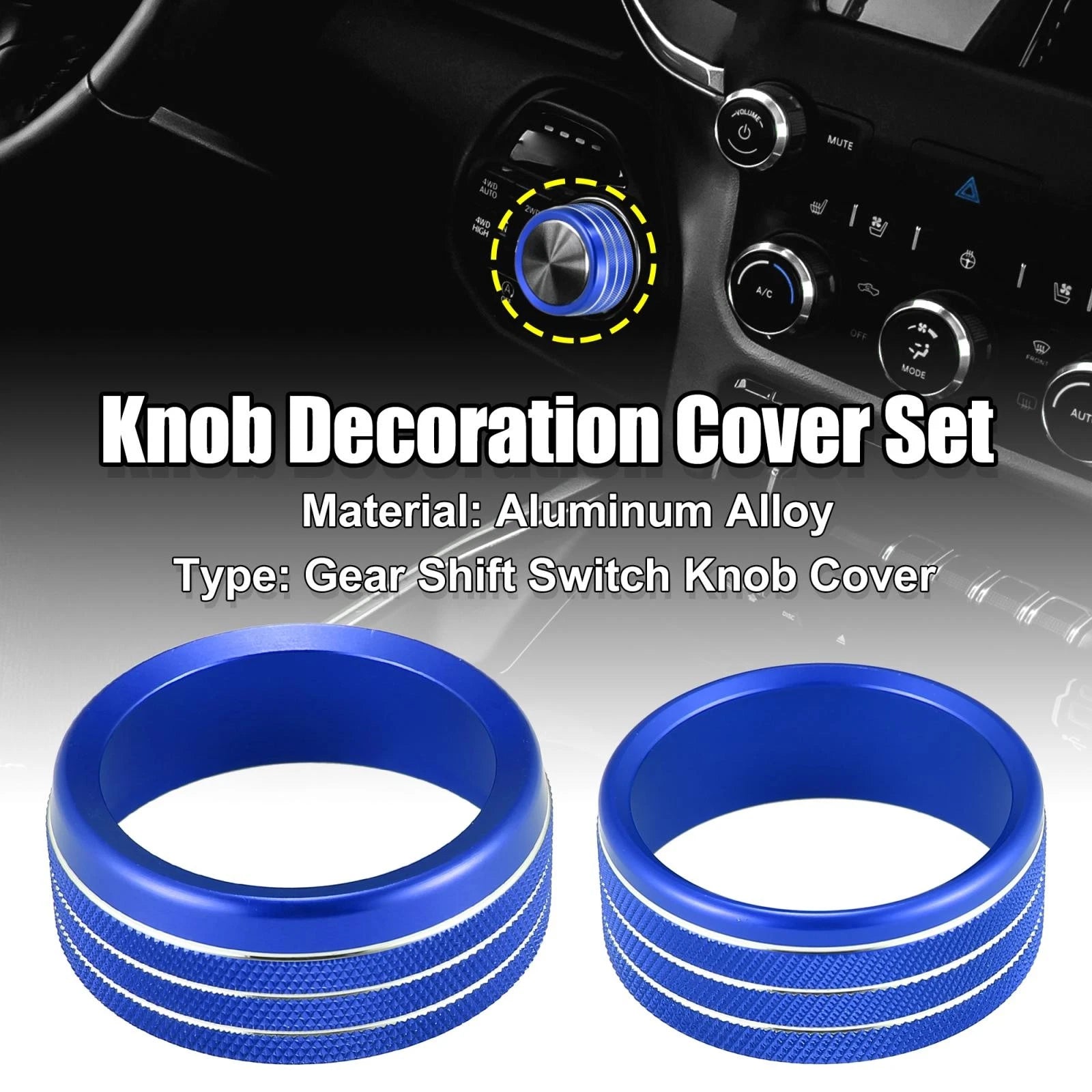 Set of 2 Headlight Switch Knob Trim Covers for Dodge Ram (2018–2020) Blue