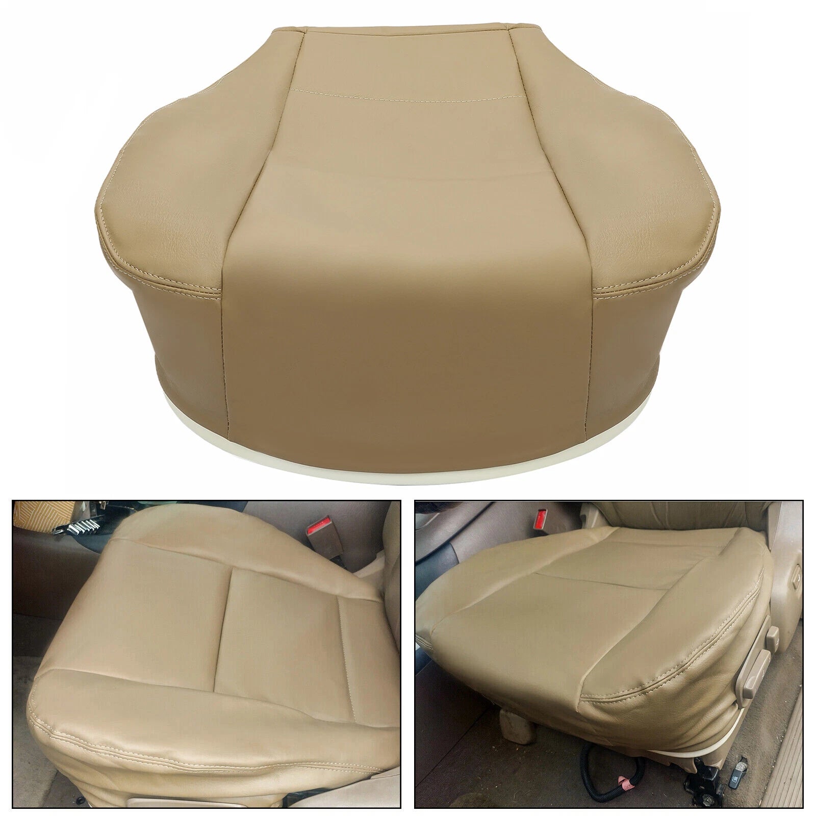 Driver Bottom Seat Cover for Toyota Tundra Sequoia (2000–2004) Tan Leather