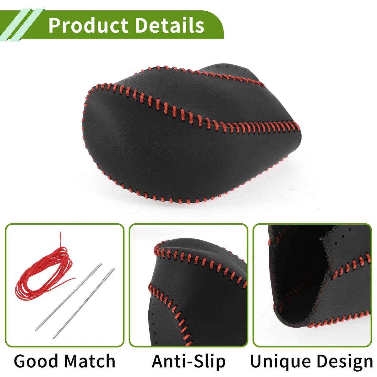 Gear Shift Knob Cover for Toyota Highlander (2008–2013) Black Red Faux Leather