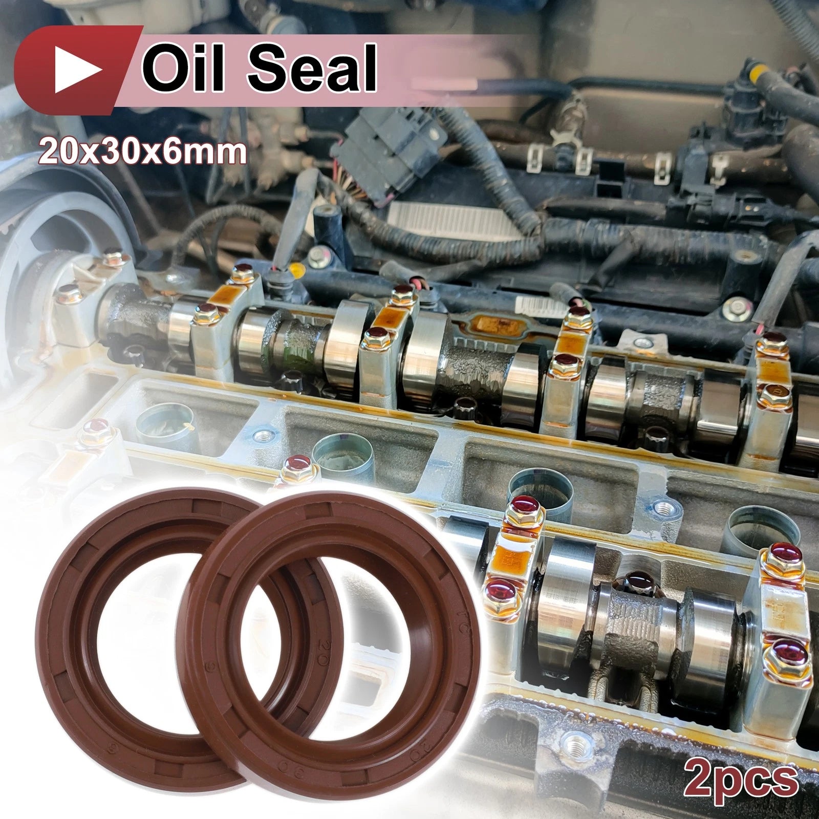 2X Oil Seal Rotary Shaft Seal for Various Models (20x30x6mm) FKM Rubber