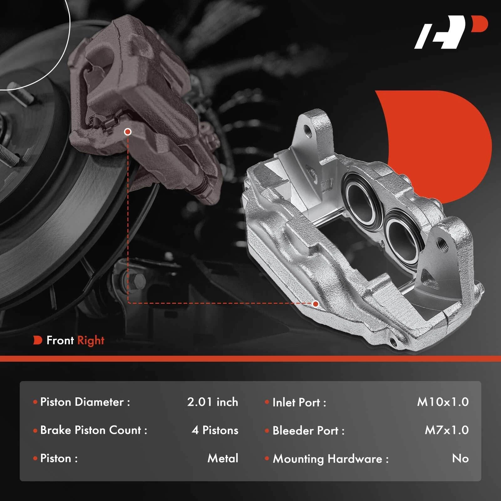 Front Right Brake Caliper 4 Pistons for Toyota Tundra Sequoia (2016–2021)