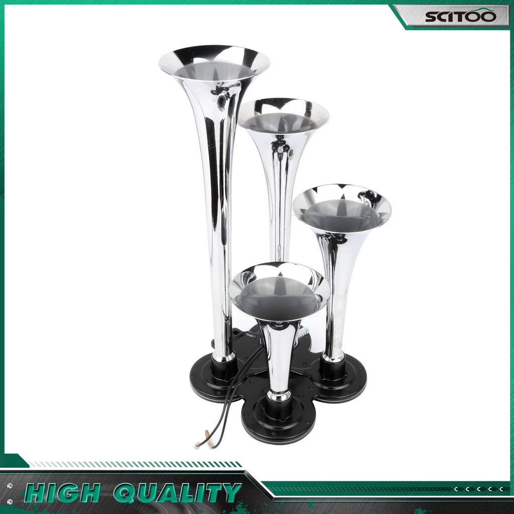 12V 150 DB 4-Trumpet Air Horn Kit for Car Truck Van Bus (Universal)