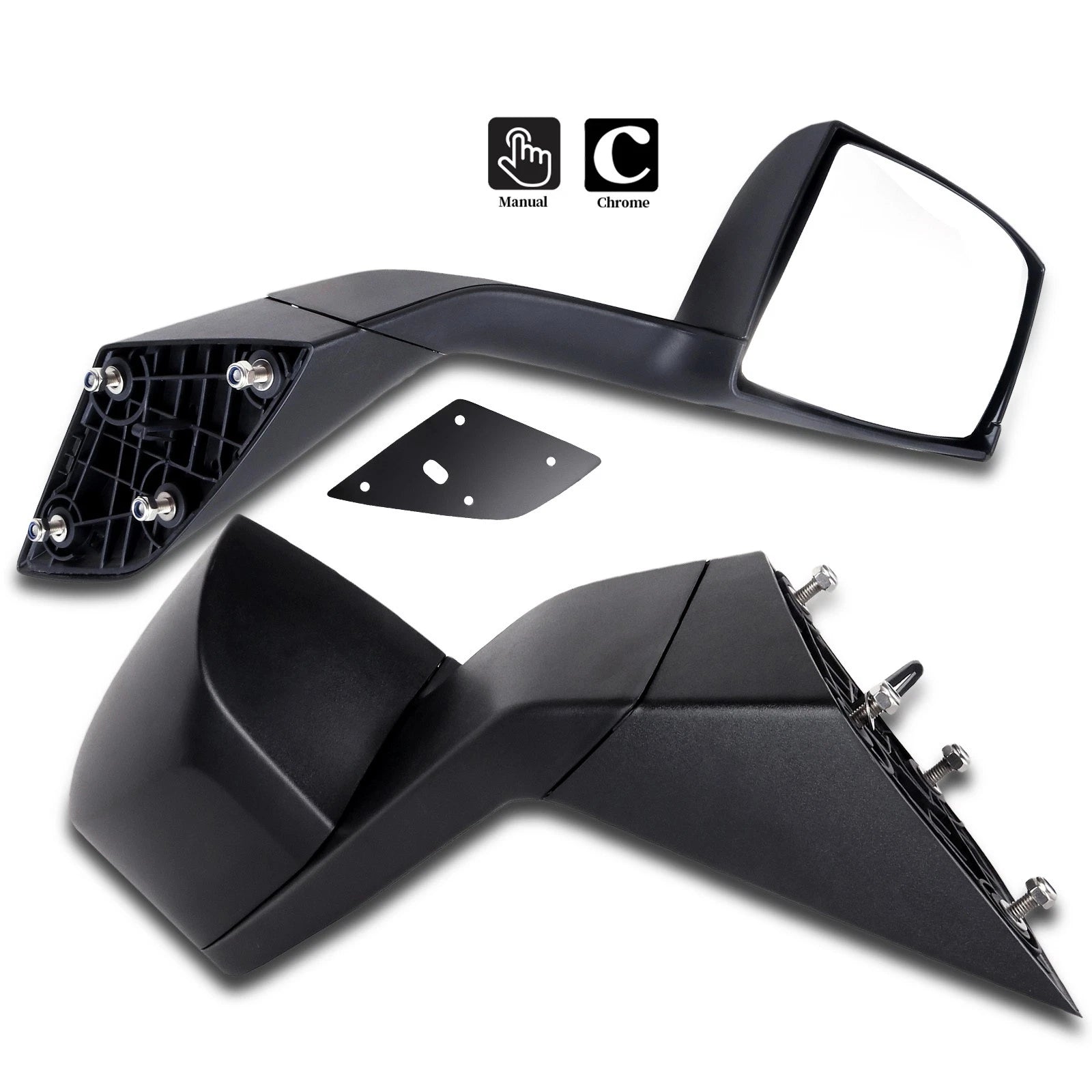 Black Hood Mirrors for Volvo VNL Truck (2004–2016) w/Mounting Plate LH RH