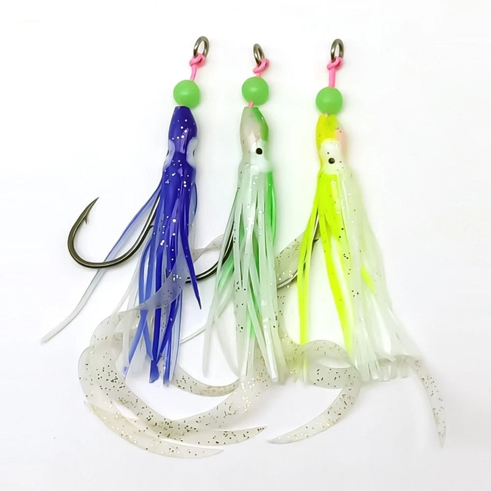Squid Hook Glow in Dark Offset Shank with Silicone Tail (1.8cm Width)