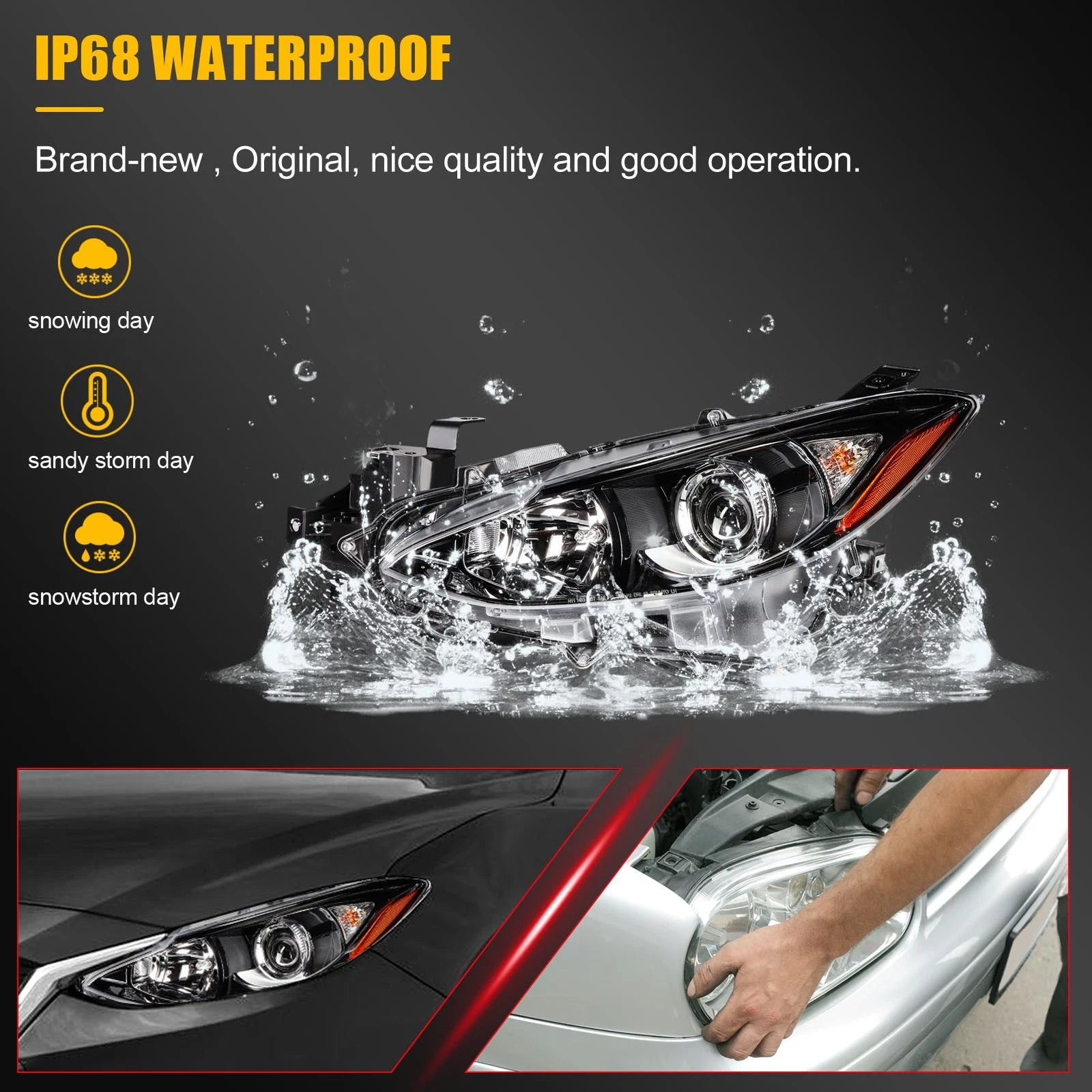 Left Side Headlight Assembly with Projector for Mazda 3 Sport (2014–2016)