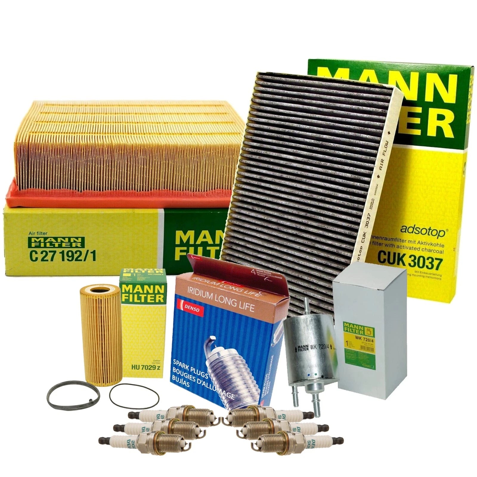 Set of 6 Denso Iridium Spark Plugs & Mann Engine Cabin Oil Fuel Filters for