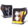 LED Halo Ring DRL Sequential Signal Projector Headlights for Ford F250 SD (2011–2016)