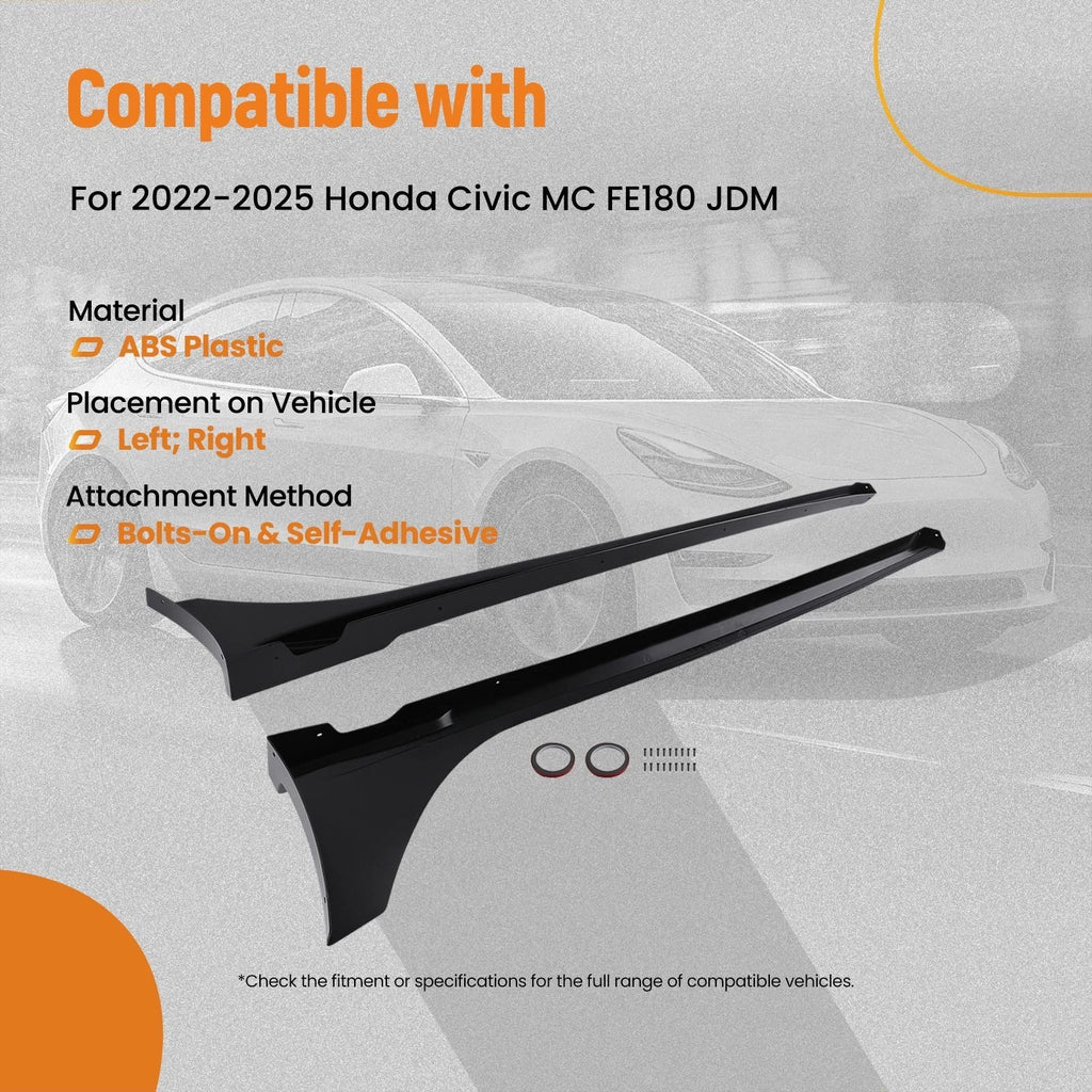 Side Skirts Extension Panel Lip for Honda Civic (2022–2025) FE180JDM Gloss Black