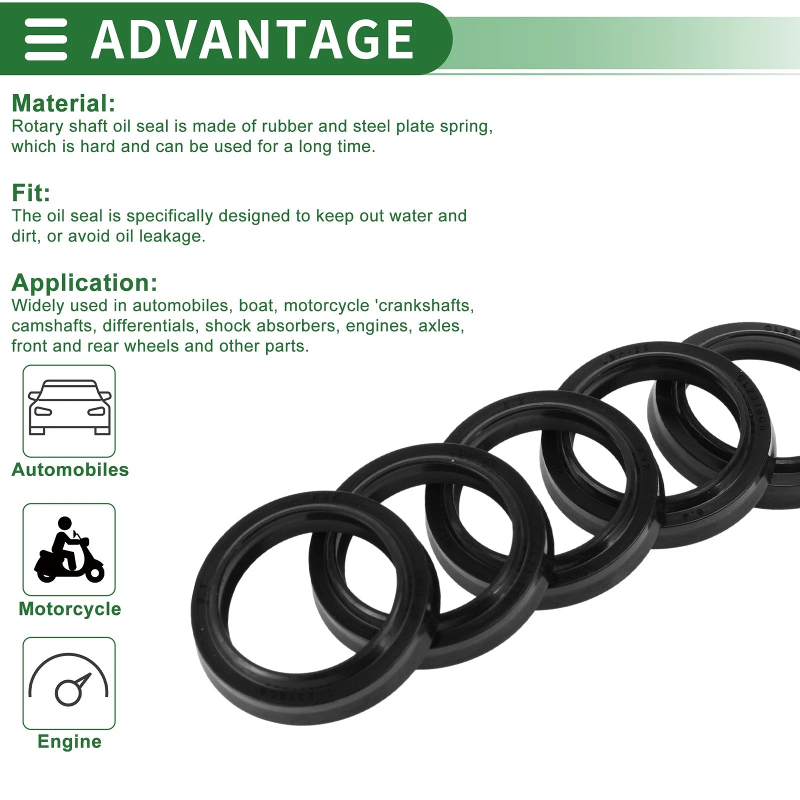 Set of 5 Oil Seal Rotary Shaft Seal NBR Rubber 25x33x4.5mm