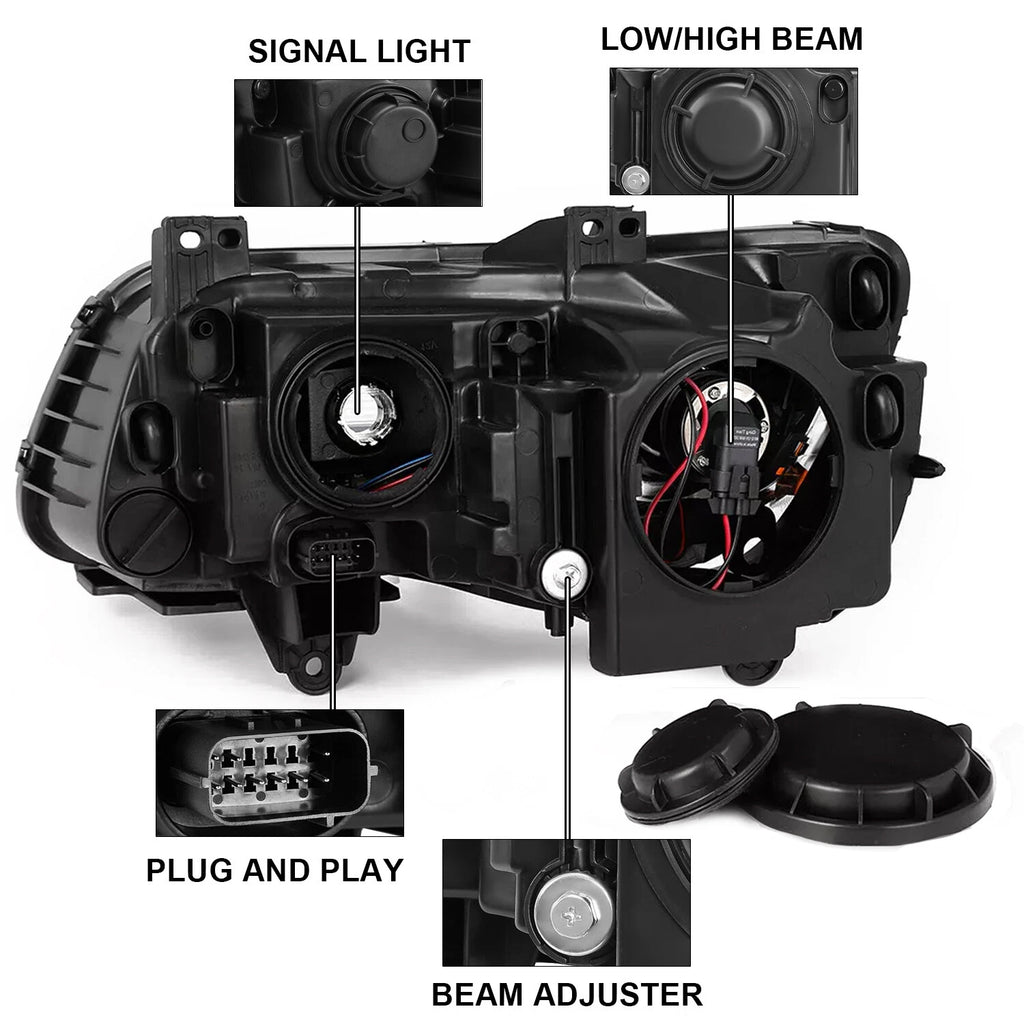 Set of 2 Black LED DRL Projector Headlights for Chrysler 300 (2011–2023)