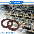 Set of 2 Oil Seal Rotary Shaft Seal FKM Rubber 60x80x12mm for Various Models