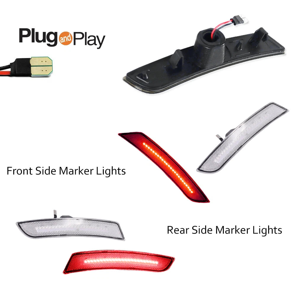 Set of 4 Clear Red LED Side Marker Lights for Chevy Camaro (2016–2023)