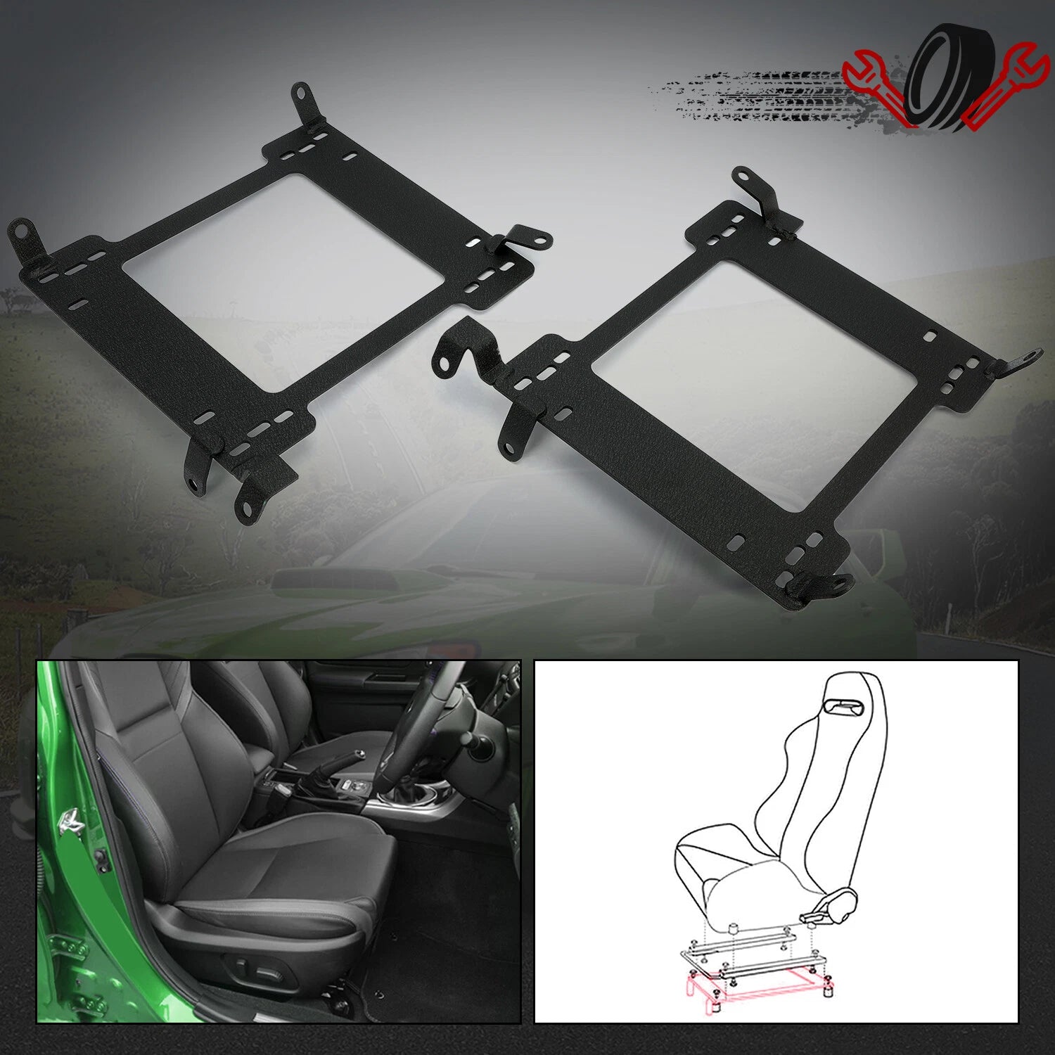 Set of 2 Racing Seat Base Bracket Rails for Subaru Impreza WRX STI (1993–2007)