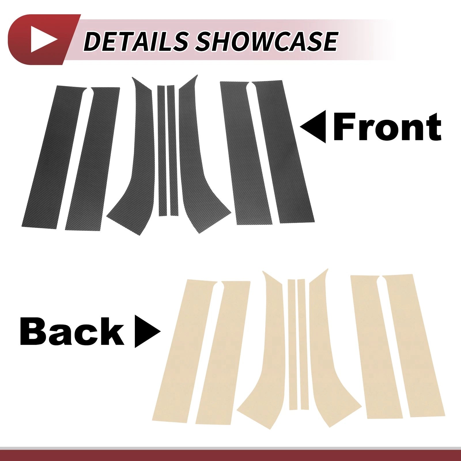 8 Pcs Door Pillar Window Trim for Ford Everest (2015–2021) Carbon Fiber Black