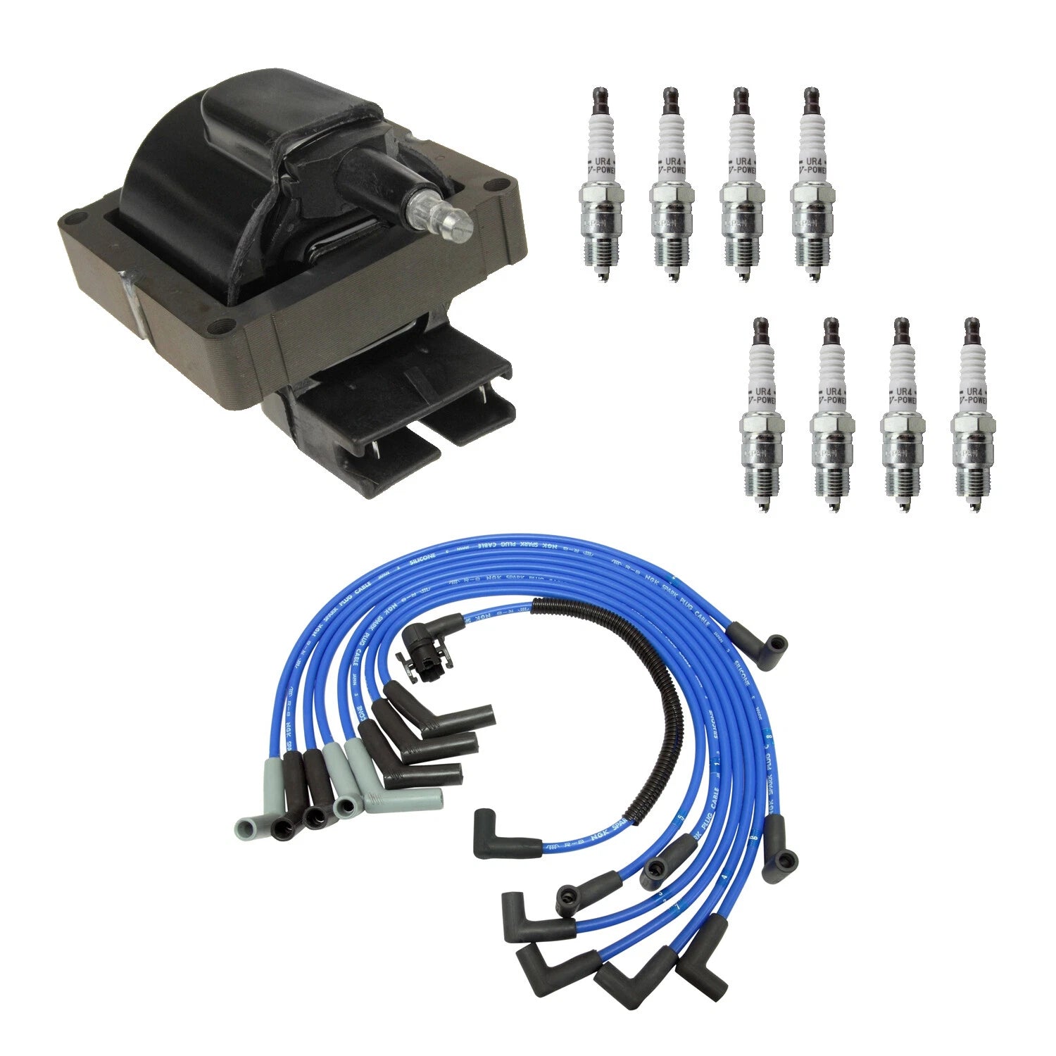 NGK Ignition Coil Wires & 8 Nickel Spark Plugs for E-350 Econoline (1992–1996)