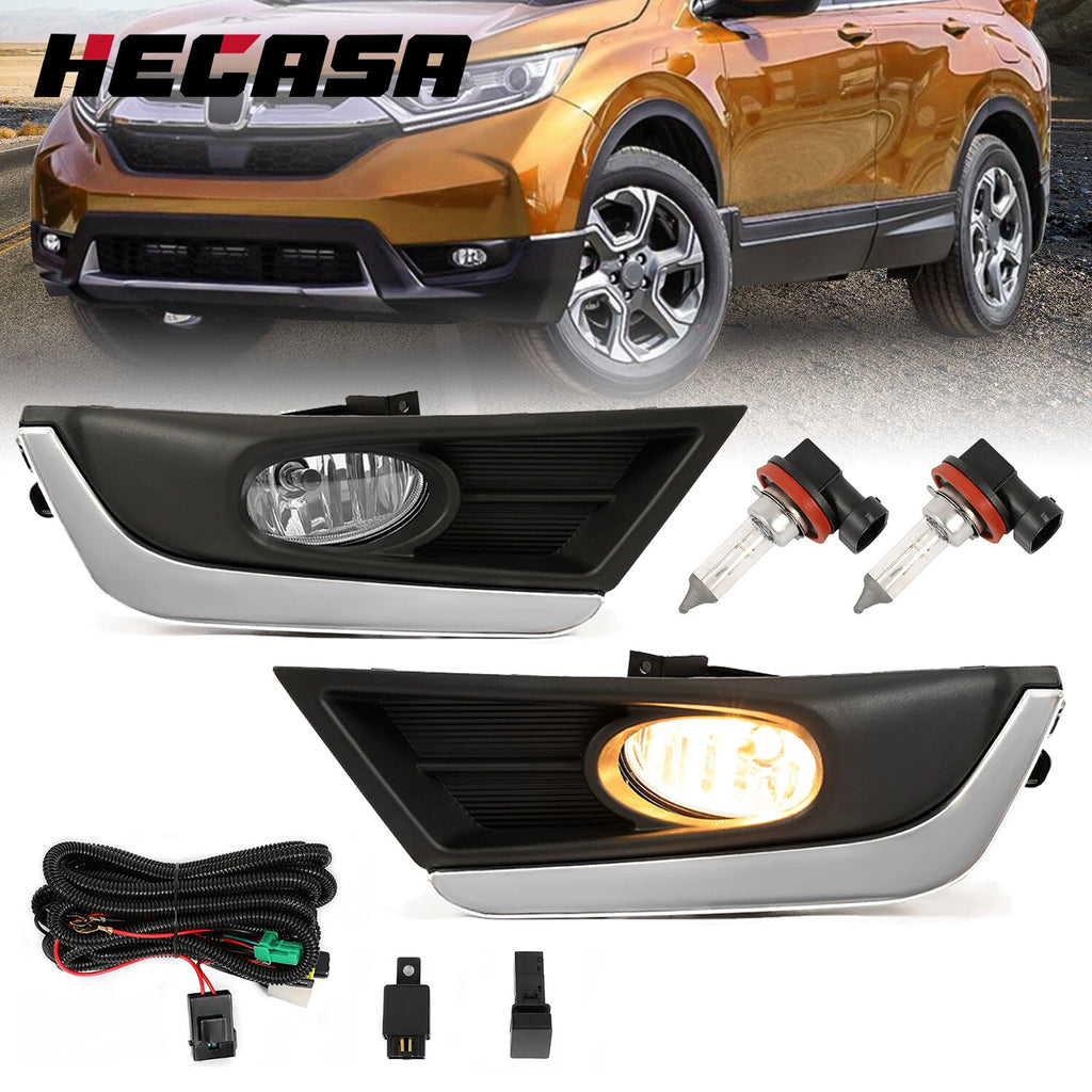 Fog Light Lamps Set of 2 for Honda CR-V (2017–2019) Chrome Bezel w/Bulbs+Switch+Wiring