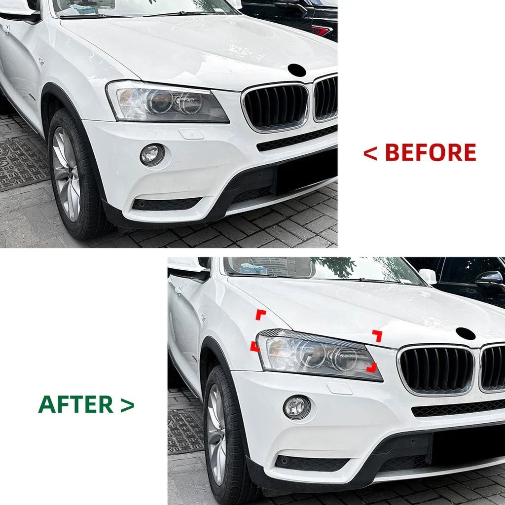 Tape-On Carbon Style Headlight Eye Lids Covers for BMW X3 (2011-2013)