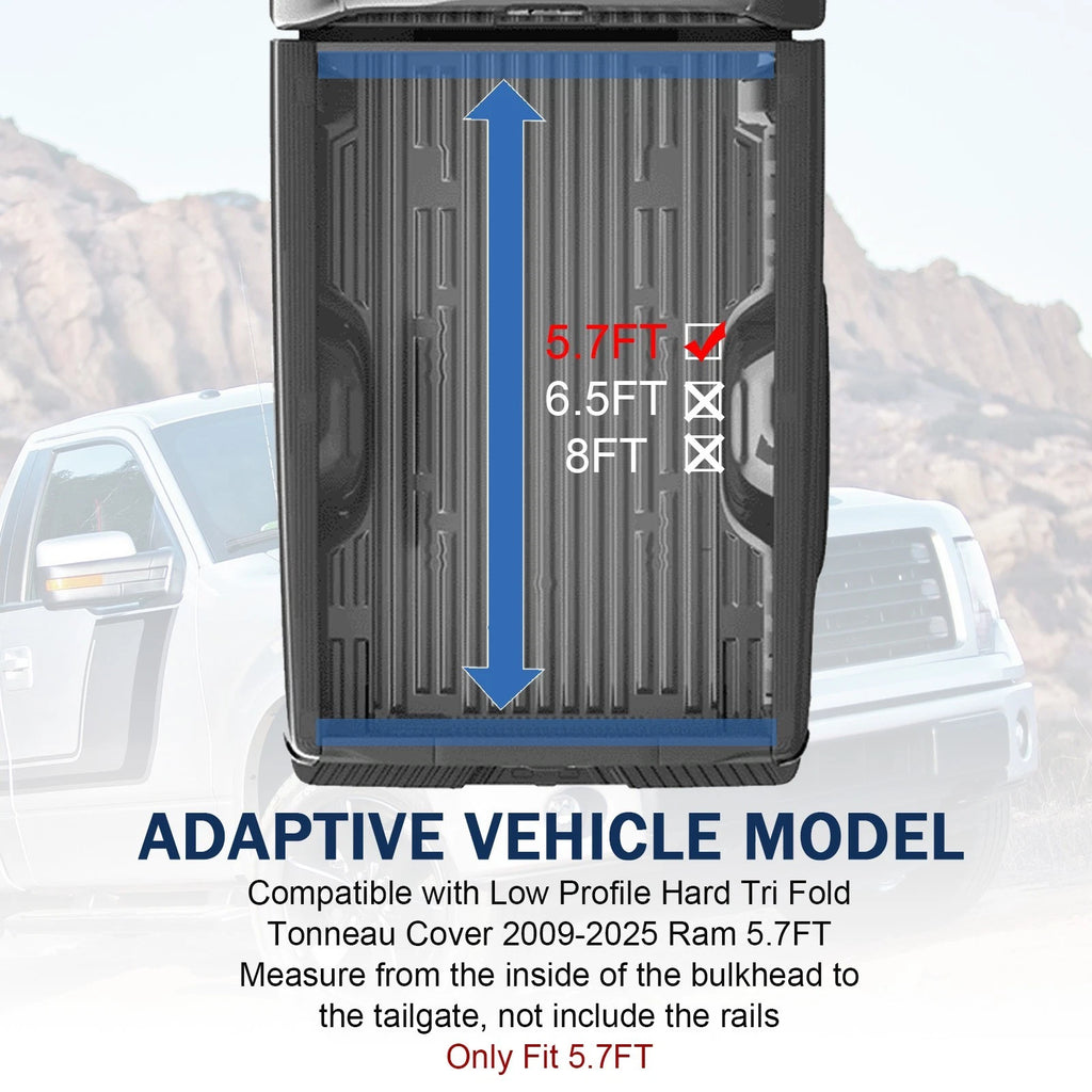 Low Profile Hard Tri-Fold Tonneau Cover for Ram 1500 (2019-2025) 5.7FT