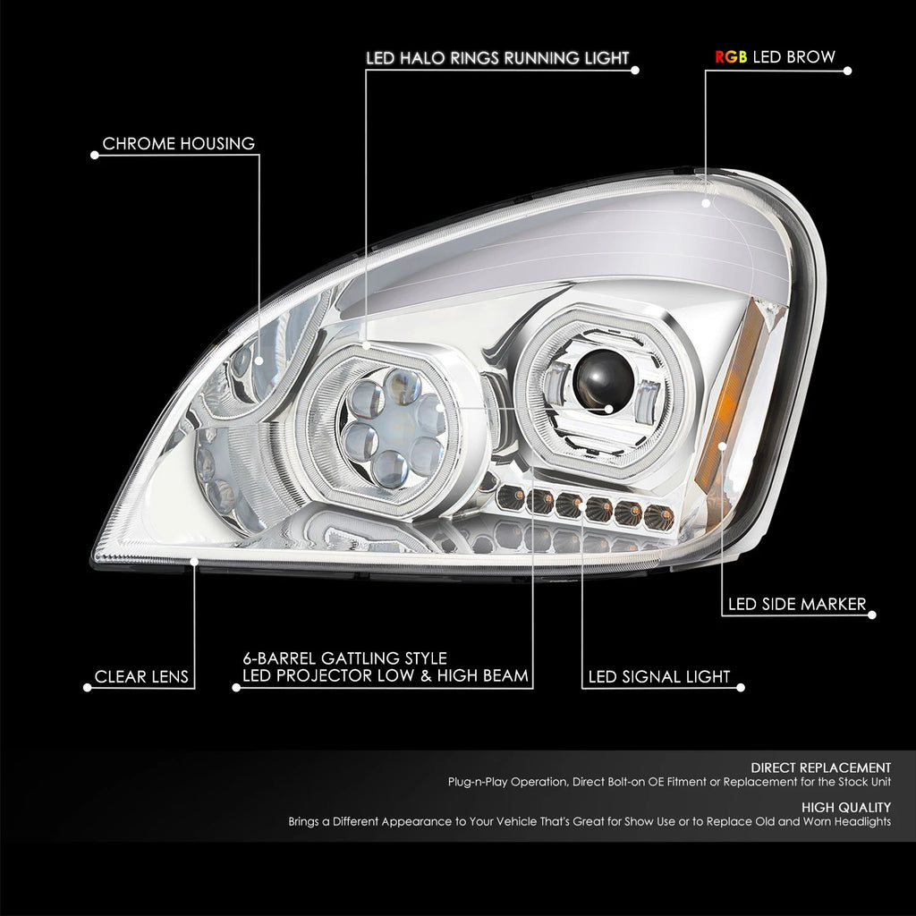 Chrome Housing Amber Corner Projector Headlights for Freightliner Cascadia (2008–2017)