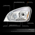 Chrome Housing Amber Corner Projector Headlights for Freightliner Cascadia (2008–2017)