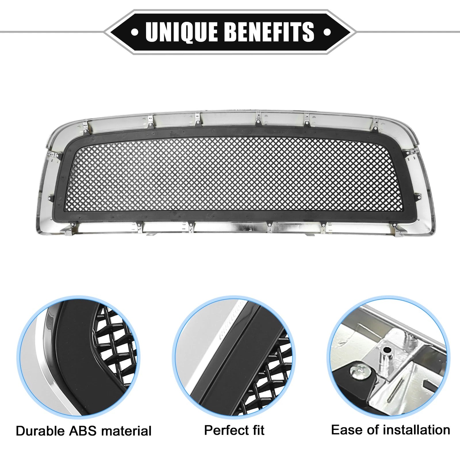 Front Grille Assembly for Dodge Ram 1500 (Chrome, Silver Tone, Gloss Black)