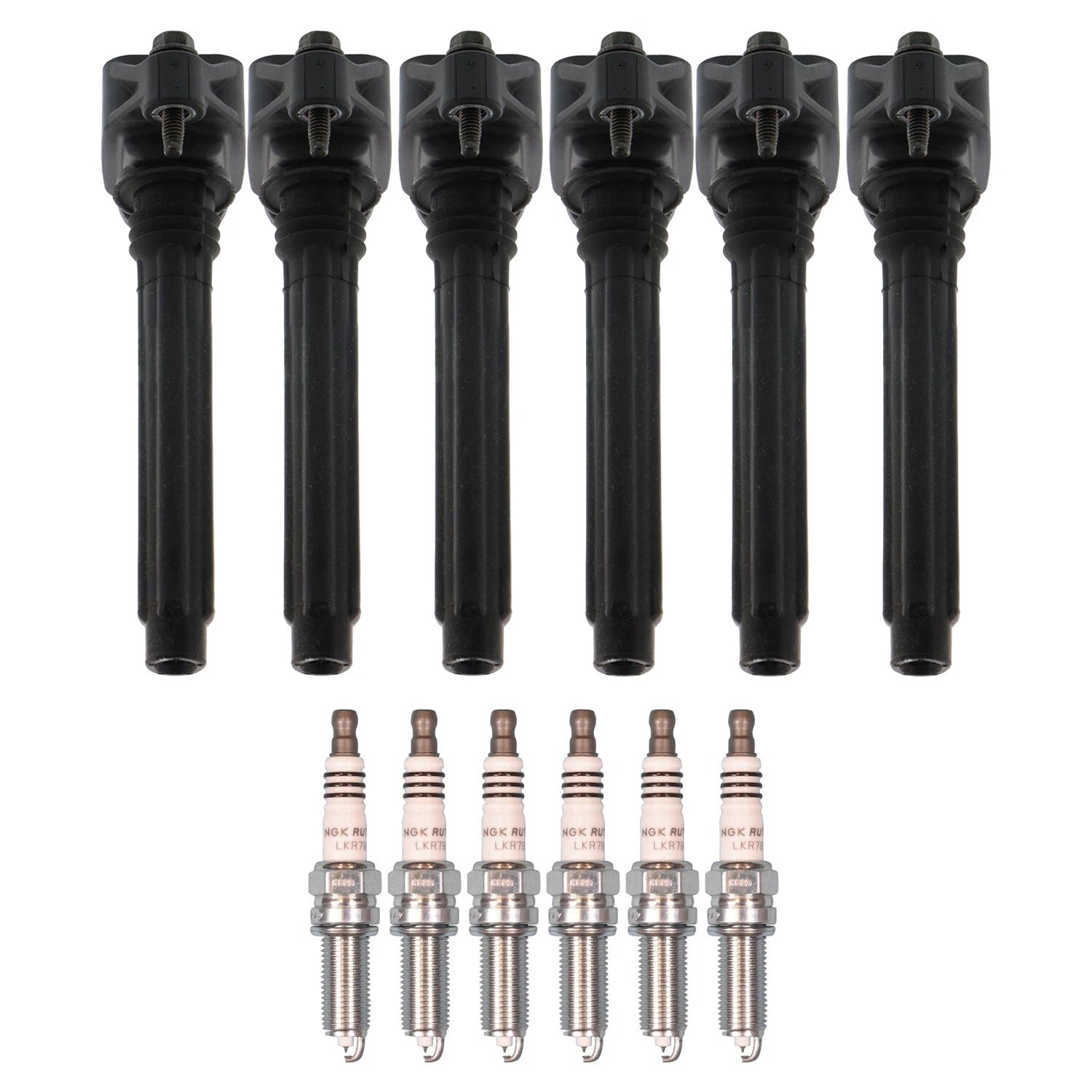 Set of 6 Ignition Coils & NGK Ruthenium HX Spark Plugs for Dodge Avenger (2008–2014)