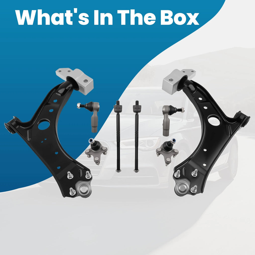 8pc Front Lower Control Arms, Ball Joints, Tie Rods for Audi A3 (2006–2013)