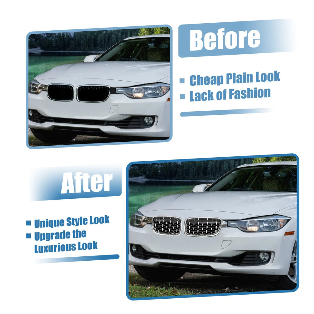 1 Pair Front Hood Bumper Grille for BMW 3 Series (2013–2018) Silver Tone