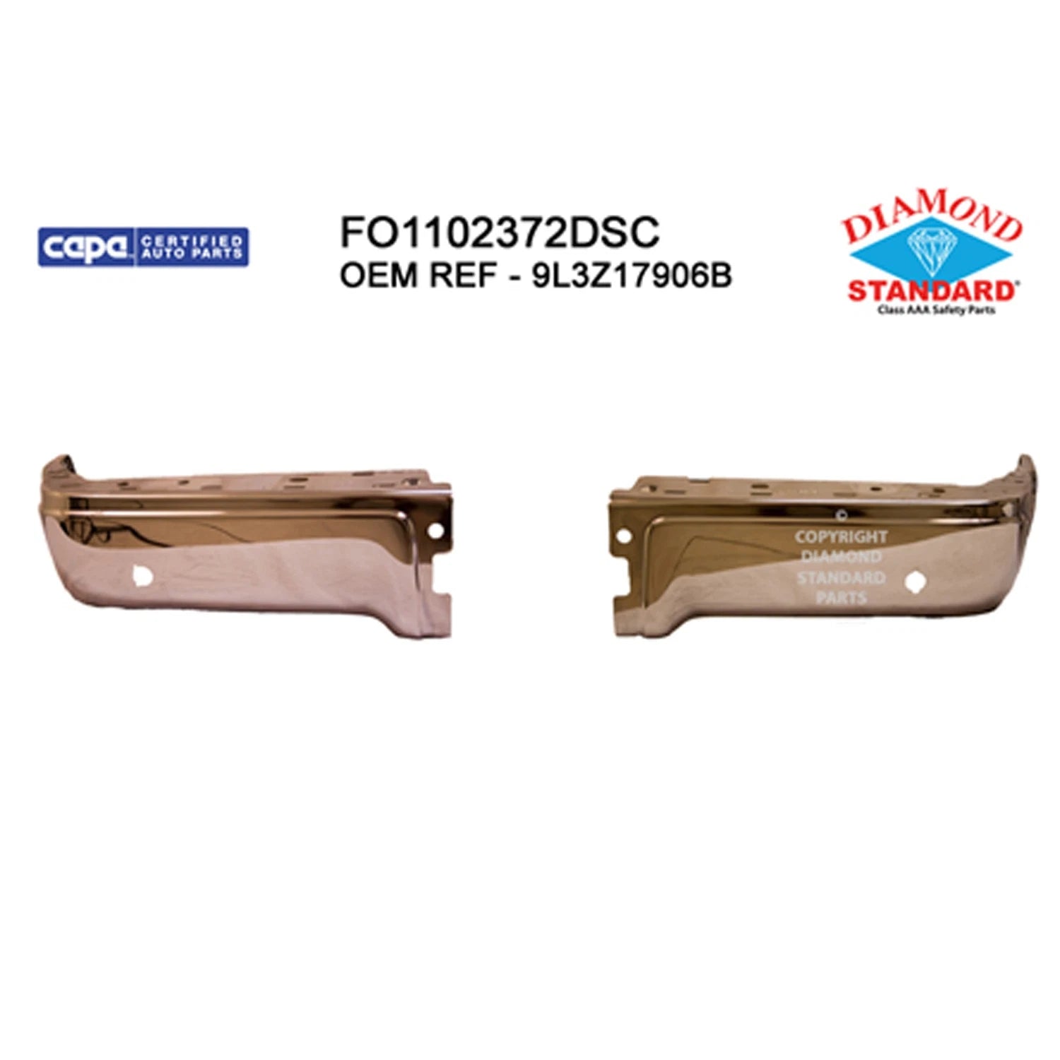 Replacement Chrome Rear Left/Right Bumper Face Bar w/Park Assist Sensor Holes