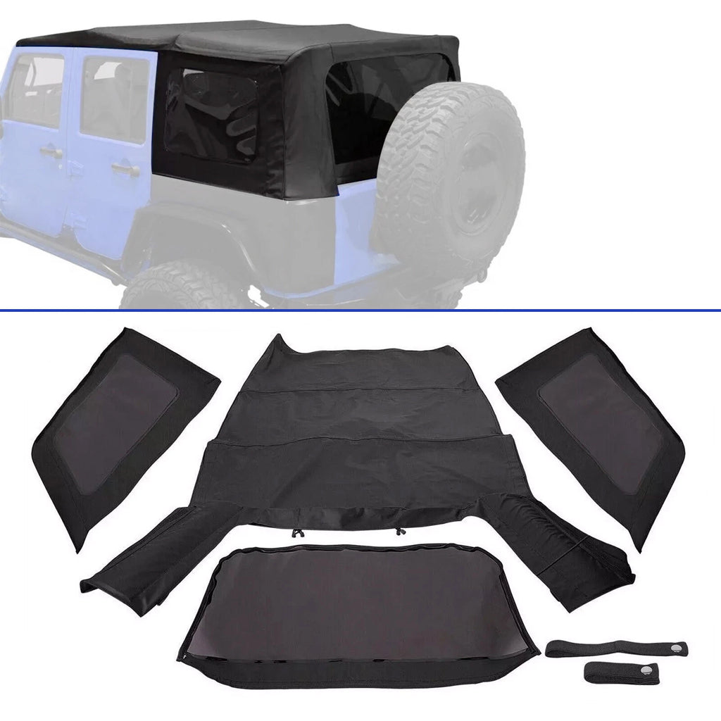 Soft Top for Jeep Wrangler 4 DR JK (2007–2009) Tinted Windows Black Sailcloth