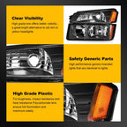 2X Black Headlights and Bumper Lamps for Chevy Avalanche (2002–2006)