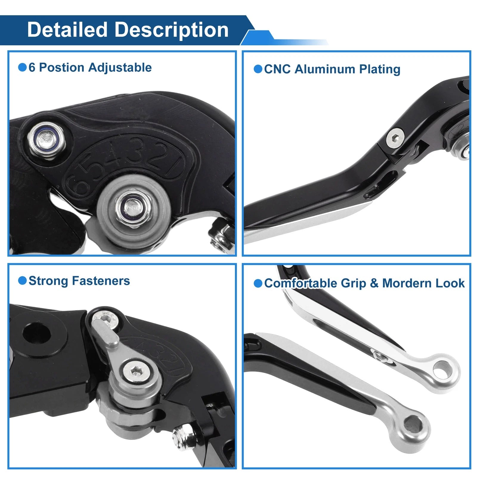 Adjustable Brake Clutch Levers for Honda CBR650R (2019–2023) Black Silver Tone
