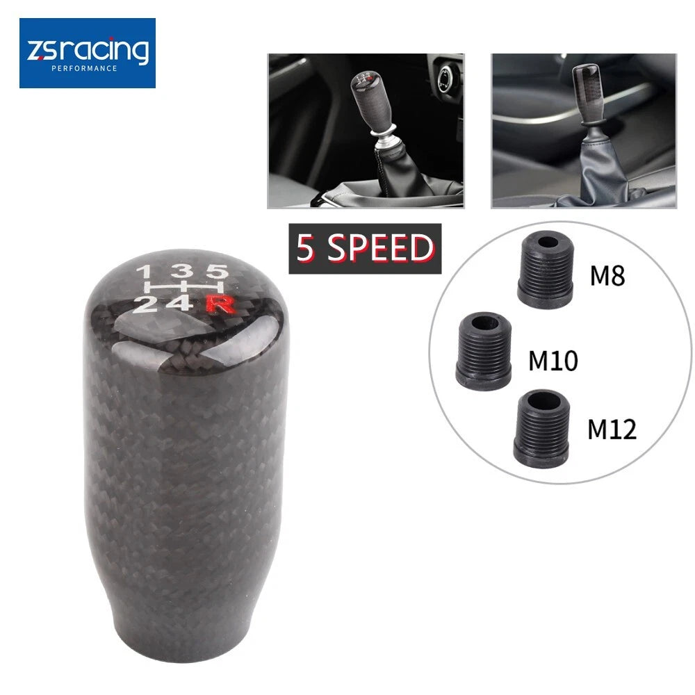 Carbon Fiber Manual Gear Shift Knob Shifter Lever 5 Speed Universal