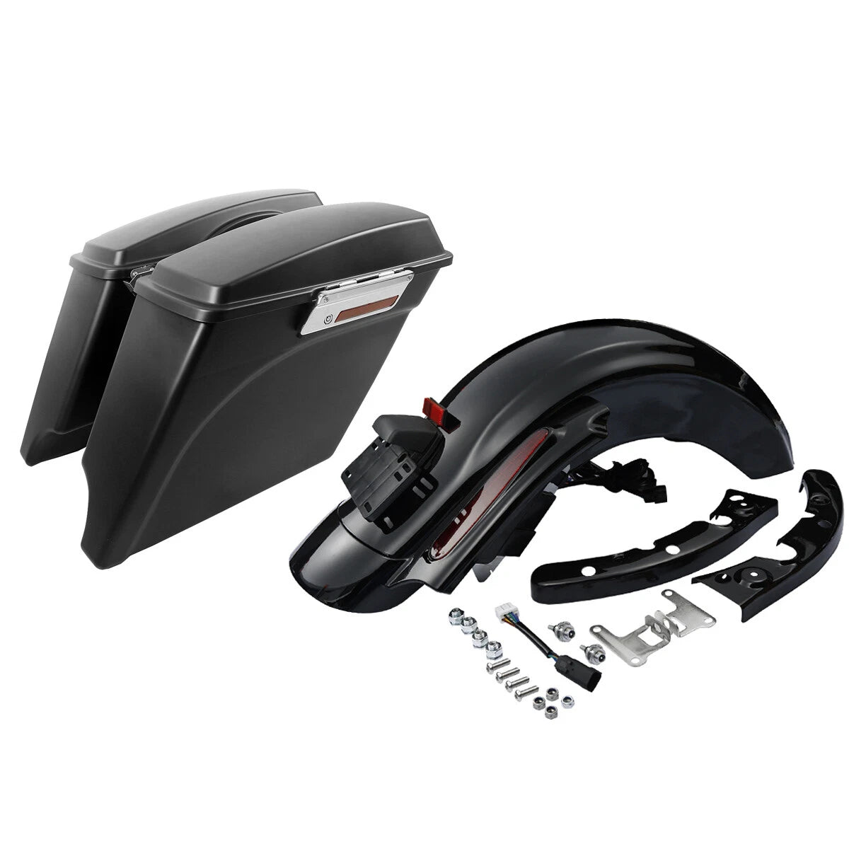 5" Stretched Saddlebags for Harley Touring (2009–2013) - Matte Black, LED