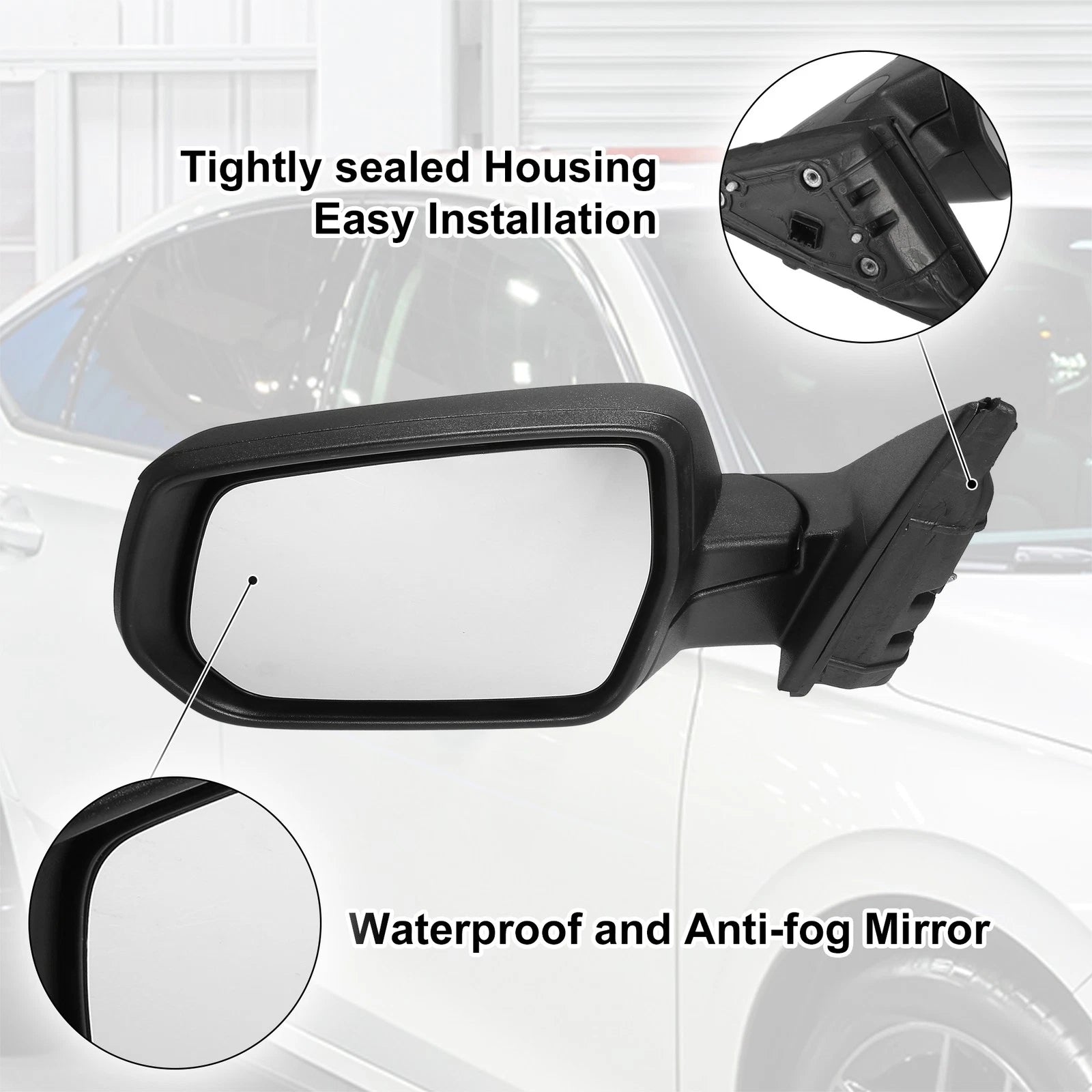 3 Pin Left Side Exterior Door Mirror Assembly Black for Chevrolet Malibu (2016–2022)
