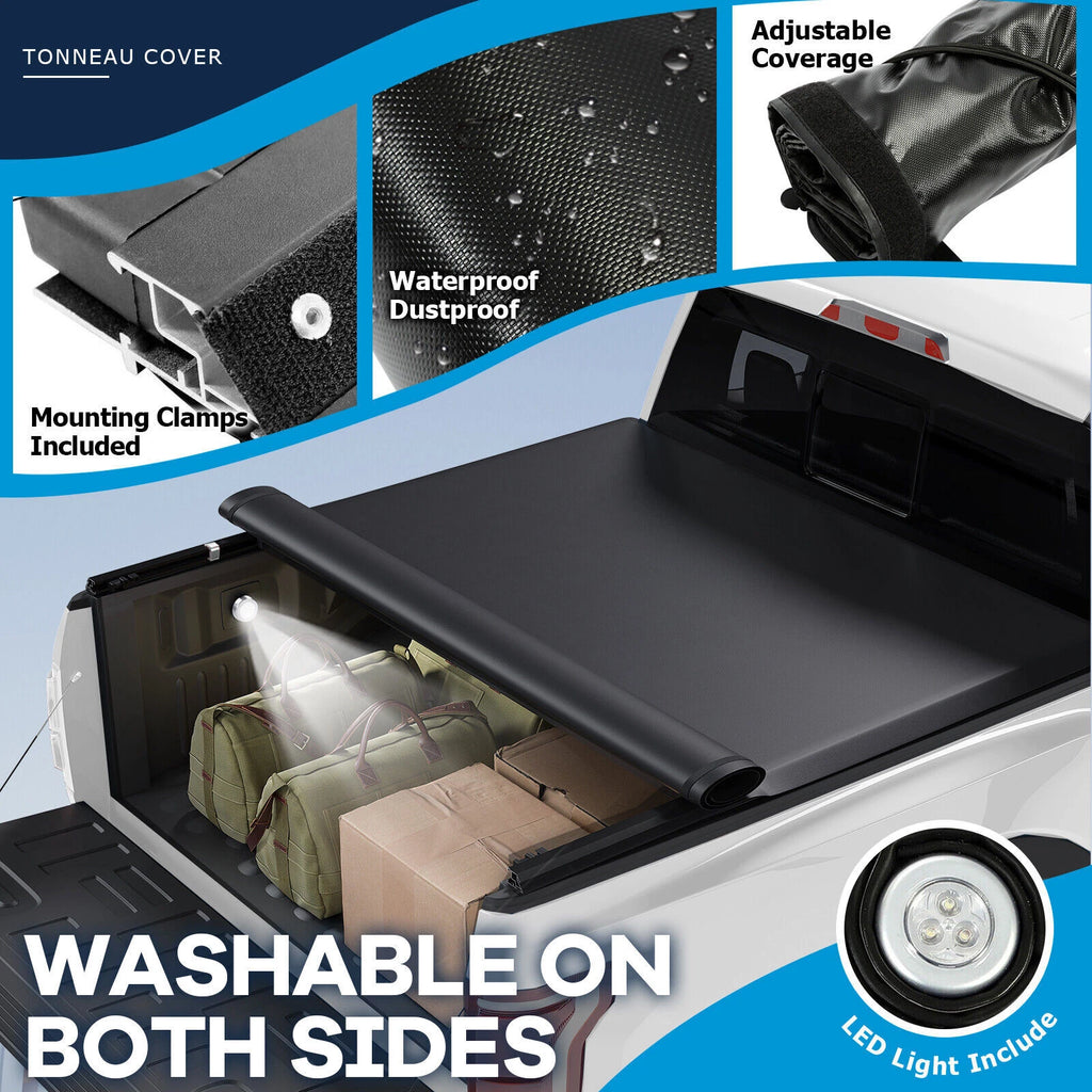 Soft Roll Up Tonneau Cover with Light for GMC Sierra Silverado 1500 (2007–2025)